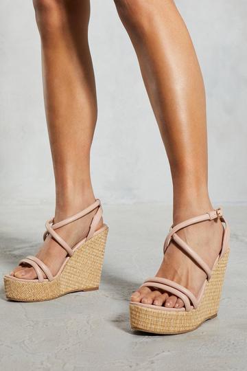 Nude Padded Leather Look Woven Wedge Heels