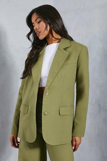 Premium Linen Look Oversized Tailored Blazer olive