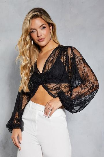 Black Lace Balloon Sleeve Corsage Blouse