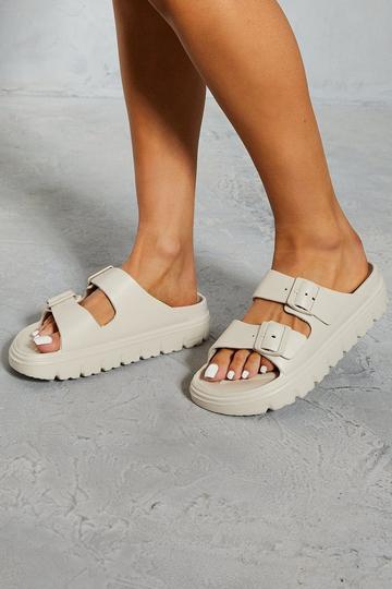 Flatform Double Strap Sliders cream