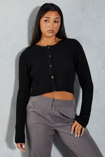 Rib Knit Wide Sleeve Cropped Cardigan black