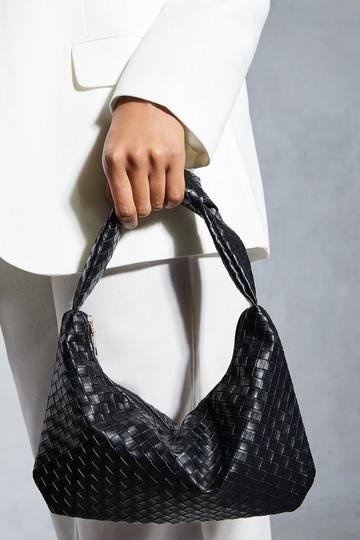 Woven Leather Look Shoulder Bag black