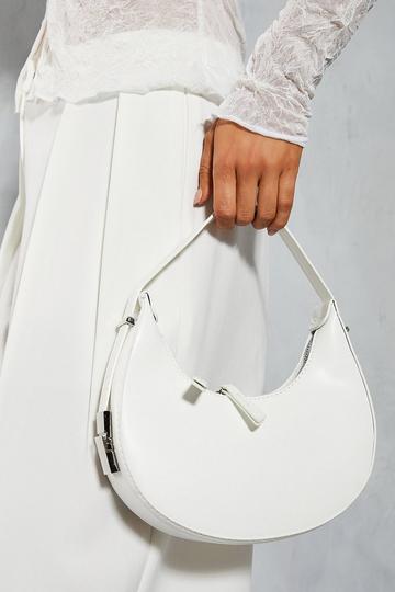 Leather Look Round Handle Bag white