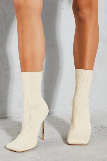 Knitted Gold Heel Ankle Boots beige