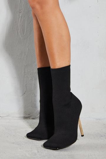 Knitted Gold Heel Ankle Boots black