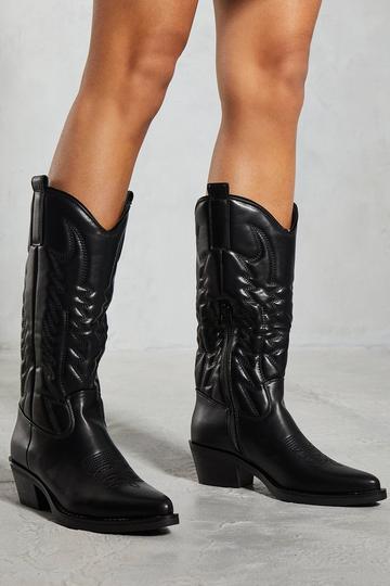 Leather Look Western Knee High Boots black