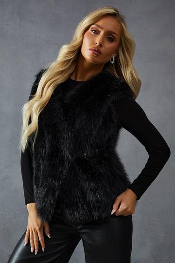 Black Faux Fur Panelled Gilet