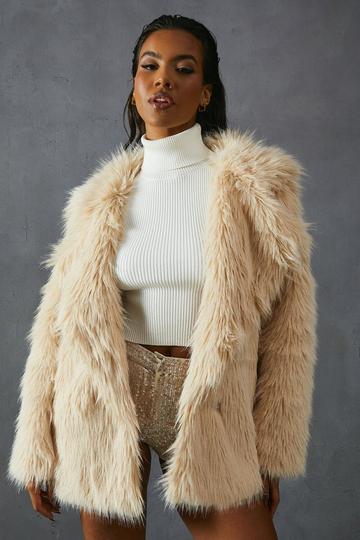 Faux Fur Long Collar Coat tan