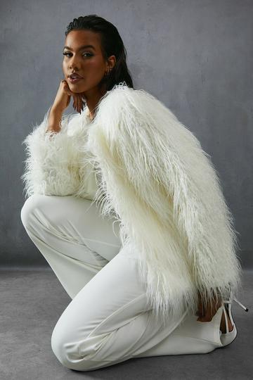 Cream White Shaggy Faux Fur Coat