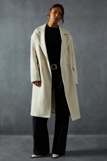 Cream White Wool Look Textured Coat