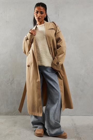 Camel Beige Double Breasted Trench Coat