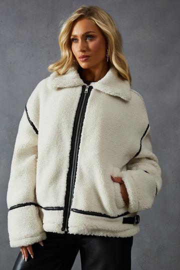 Teddy Faux Fur Aviator Jacket cream