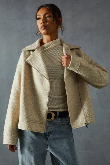 Wool Look Biker Jacket cream