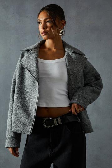 Wool Look Biker Jacket grey