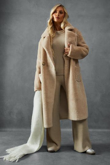 Teddy Faux Fur Double Breasted Coat cream