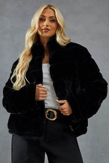 Black Super Soft Faux Fur Layered Coat