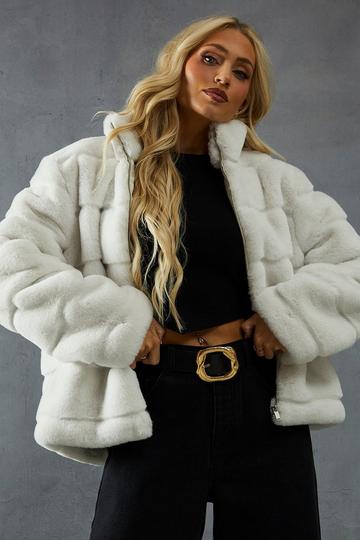 Cream White Super Soft Faux Fur Layered Coat