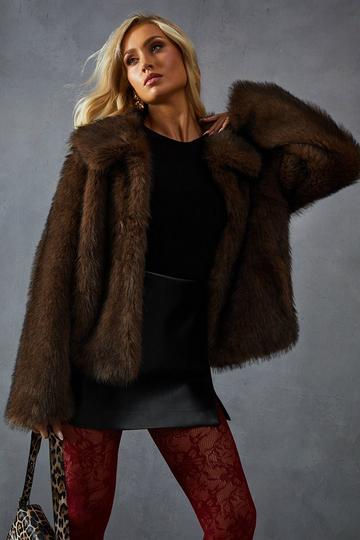 Brown Mixed Length Faux Fur Coat