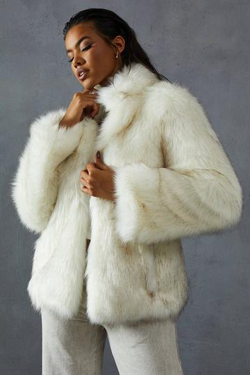 Cream White Premium Mixed Faux Fur Coat