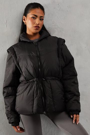 Black Detachable Sleeve Two In One Puffer Coat