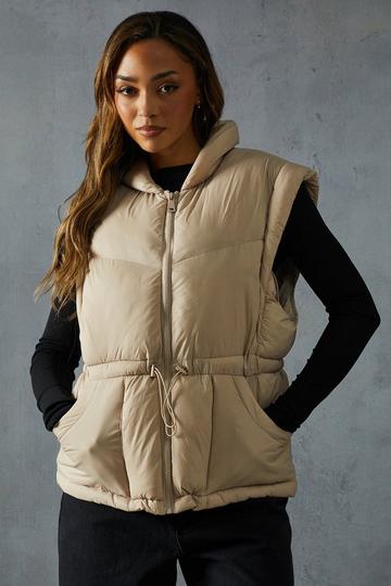 Detachable Sleeve Two In One Puffer Coat taupe