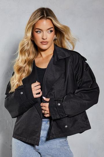 Black Oversized Short Trench Coat