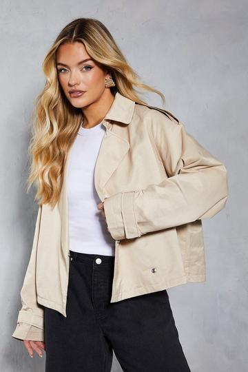 Stone Beige Oversized Short Trench Coat