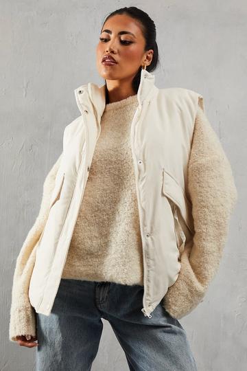 Padded Puffer Zip Pocket Gilet cream