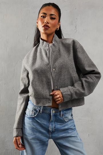 Oversized Wool Look Bomber Jacket grey