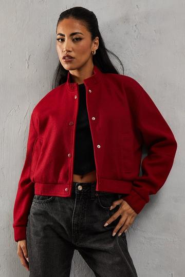 Red Oversized Wool Look Bomber Jacket