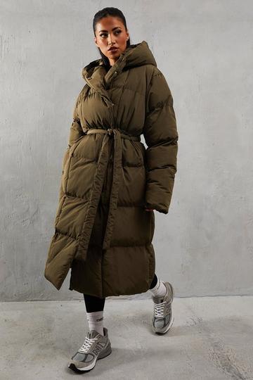 Hooded Longline Padded Coat khaki