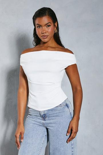 Off Shoulder Twist Detail Ruched Top ivory