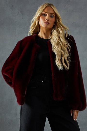 Red Premium Faux Fur Balloon Sleeve Coat