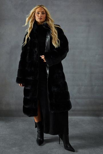 Black Panelled Faux Fur Coat