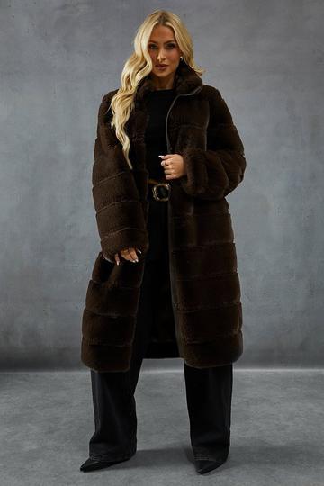 Panelled Faux Fur Coat brown