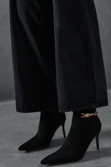 Faux Suede Buckle Ankle Heeled Boots black