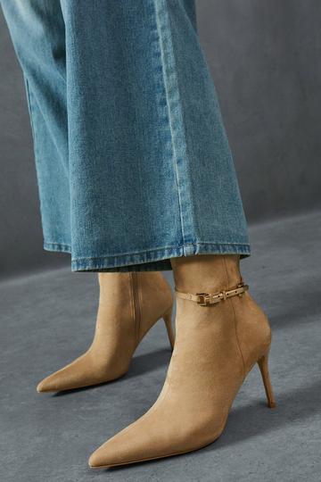 Faux Suede Buckle Ankle Heeled Boots nude