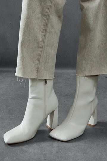 White Leather Look Square Toe Ankle Boots