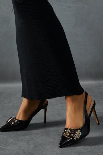 Double Strap Buckle Heels black