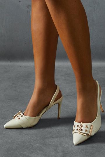 Double Strap Buckle Heels cream