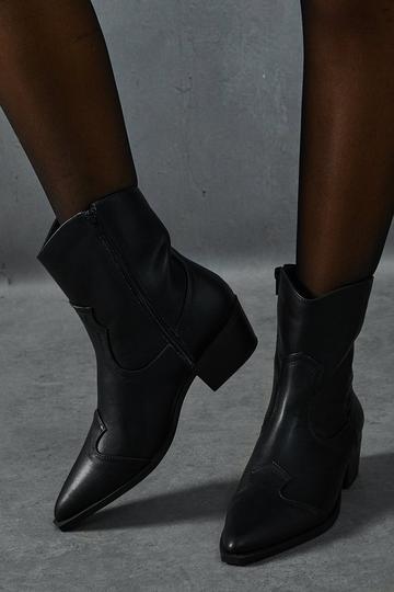 Western Leather Look Ankle Boots black