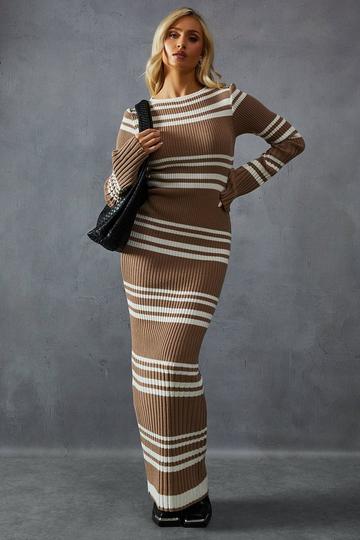 Knitted Ribbed Stripe Maxi Dress taupe