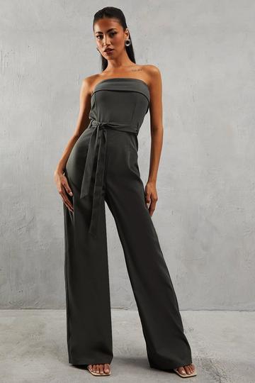 Bandeau Belted Wide Leg Jumpsuit dark grey