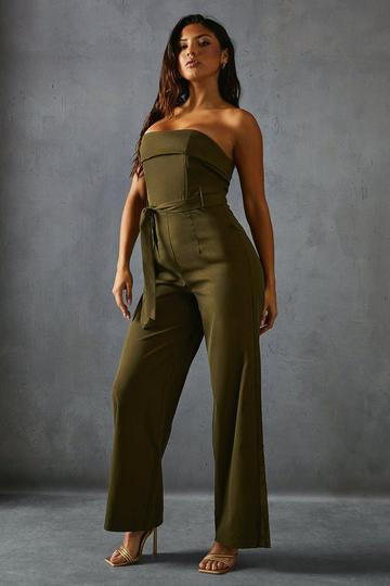 Bandeau Belted Wide Leg Jumpsuit khaki