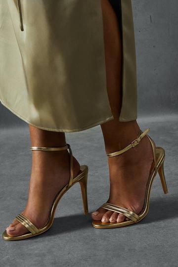 Gold Metallic Metallic Double Strap Barely There Heels