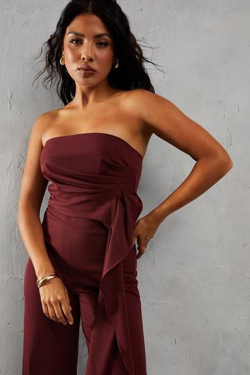 Bandeau Ruched Draped Side Wide Leg Jumpsuit berry