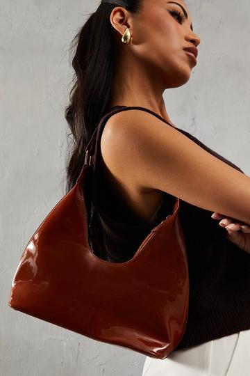 Patent High Shine Shoulder Bag brown