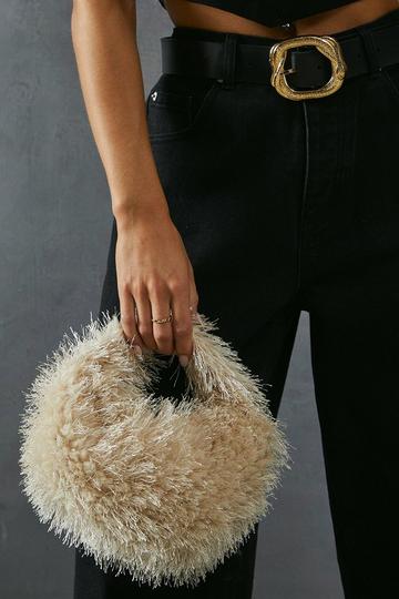 Cream White Shaggy Faux Fur Bag