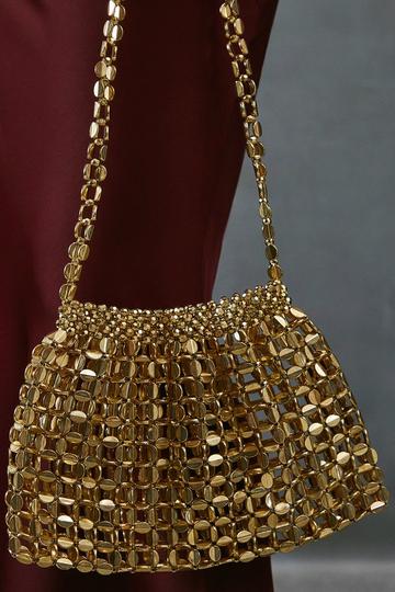 Gold Metallic Beaded Embellished Grab Bag