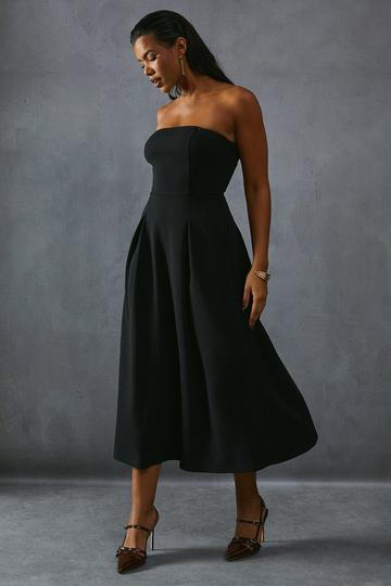 Black Scuba Crepe Pocket Detail Bandeau Maxi Dress